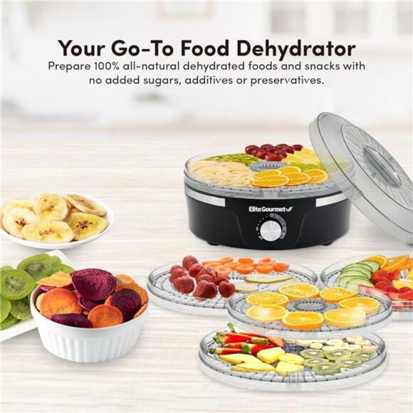 Food Dehydrator, 5 BPA-Free 11.4" Trays Adjustable Temperature Controls - Picture 6 of 7